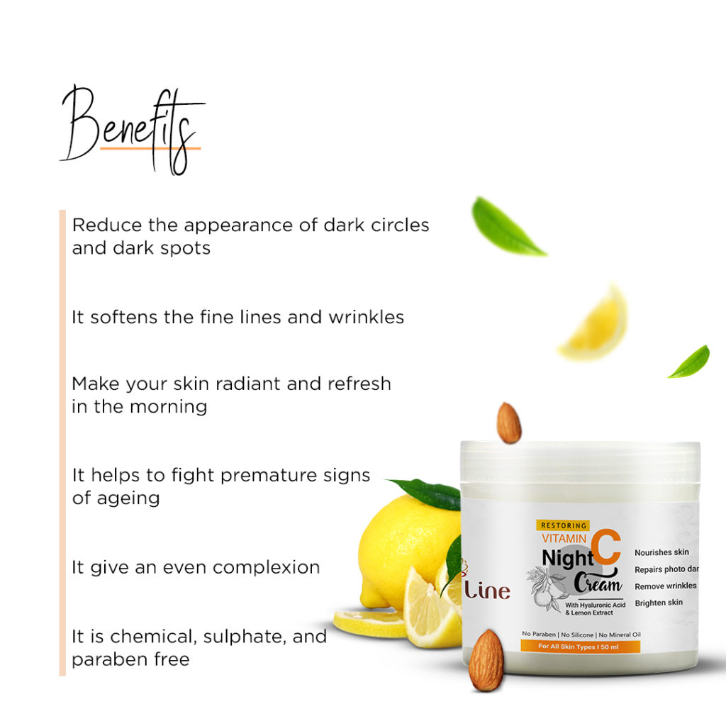 Vitamin C Night Cream With Hyaluronic Acid & Lemon Extract Vedicline