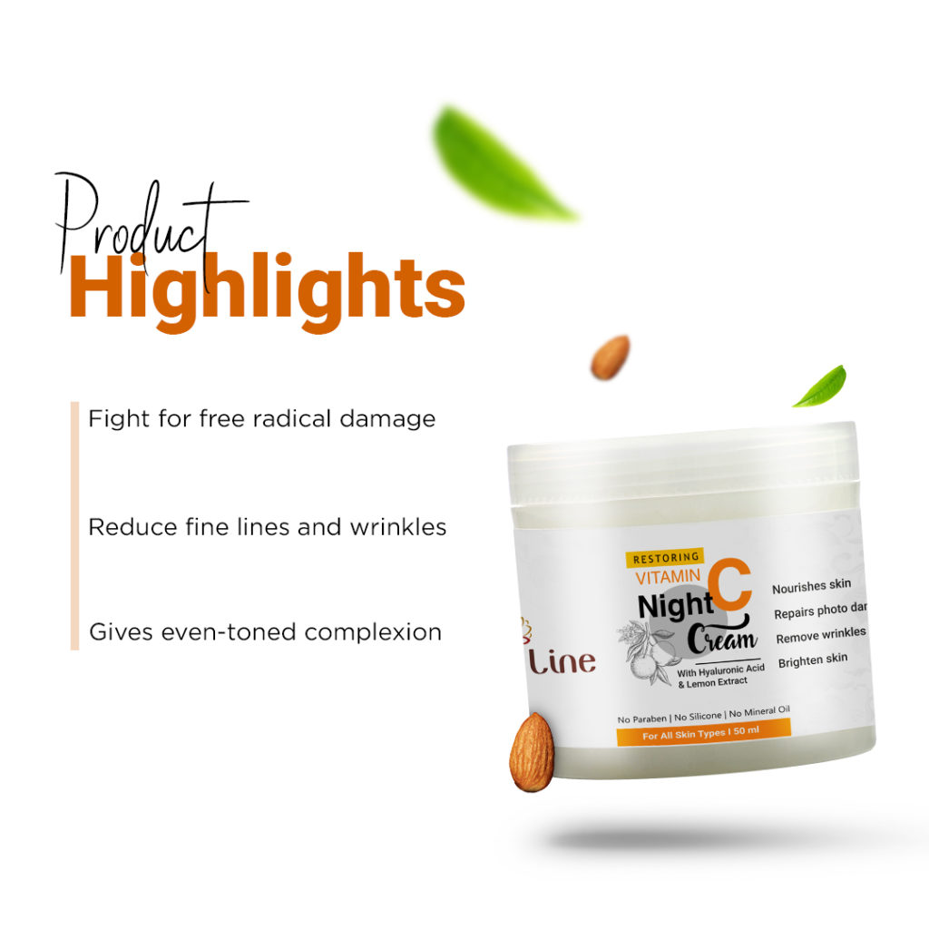 Vitamin C Night Cream With Hyaluronic Acid & Lemon Extract Vedicline